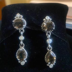 Judith Ripka Sterling CZ with omega back dangle earrings